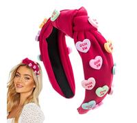 Cerchietto per capelli con nodo largo, fascia in tessuto con nodo largo, per capelli a forma di cuore per concerti in campagna, esercizi, feste, appuntamenti e matrimoni, rosa acceso