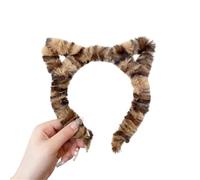 Cerchietto per capelli con orecchie di gatto in peluche, stile coreano, per ragazze, stile cartone animato, per cosplay, feste, accessori per capelli (leopardo)