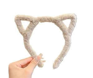 Cerchietto per capelli con orecchie di gatto in peluche, stile coreano, per ragazze, stile cartone animato, per cosplay, feste, accessori per capelli coreani (kaki poco profondo)