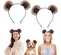 Cerchietto per capelli con orecchie di orso, in morbido peluche marrone, per donne e adolescenti, graziose orecchie con scoiattoli, per la cura della pelle, trucco, cosplay, feste di Halloween (kaki