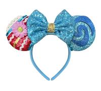 Cerchietto per capelli con orecchie di topo, fiocco blu, per donne adulte, copricapo per feste a tema, cosplay da principessa, feste hawaiane, feste di compleanno