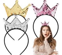 Cerchietto per Capelli con Paillettes,3 Pezzi Corona con Paillettes Corona di Natale Glitterata Accessori per Capelli Fasce Dorate per Compleanni e Feste di Carnevale(Oro,Grigio,Rosa)