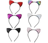 Cerchietto per capelli con paillettes decorative per cosplay, 6 pezzi, antiscivolo, con orecchie di gatto, fascia per feste per bambini