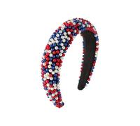 Cerchietto per capelli con perle, ampia fascia in spugna con gemme lampeggianti, accessori per capelli alla moda da donna con diamante a tesa larga (rosso)