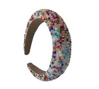 Cerchietto per capelli con perline di cristallo e glitter in spugna spessa, alla moda, per acconciature da donna, per matrimonio, multicolore brillante