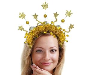 Cerchietto per capelli con scritta "Happy New Year" 2025, color oro e argento, con glitter, con lettere, accessorio per costume di Capodanno per Carnevale