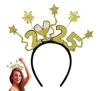 Cerchietto per capelli con scritta "Happy New Year", con glitter dorati, accessorio per foto, festival, feste 2025, per vacanze e Natale