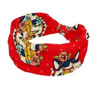 Cerchietto per capelli con simpatico gatto Neko portafortuna giapponese con fiori rossi, per donne e ragazze, fascia larga annodata a turbante incrociato, fascia per capelli antiscivolo, per yoga