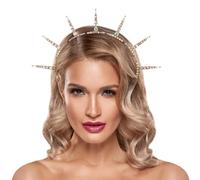 Cerchietto per capelli con sole e fate, costume da donna, statua della Liberty Halo Crown Sunburst Spiked Headband per donne costumi di Carnevale Fantasy Rinascimento Cristallo Vergine Maria Greca