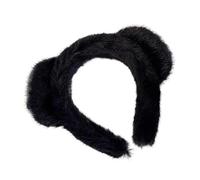 Cerchietto per capelli con stampa leopardata in finto visone, accessorio per capelli con orecchie di gatto, soffice, per lavare il viso, cosplay (nero)