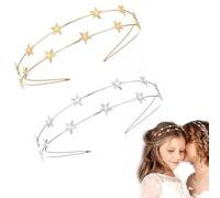 Cerchietto per capelli con stella in metallo, 2 pezzi, a doppio strato, in lega di strass, corona a stella scintillante oro e argento, cerchietto elastico per capelli da sposa, per Natale, donne,