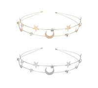 Cerchietto per capelli con stelle e luna, con cristalli scintillanti, per addio al nubilato, spettacoli teatrali, accessori per feste, 2 pezzi