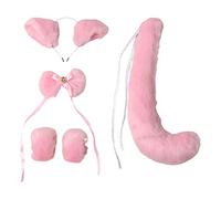 Cerchietto per capelli da donna, 5 pezzi, per cosplay di gatti e ragazze, con orecchie di gattino, fascia per capelli, papillon, coda e braccialetti per Halloween