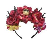 Cerchietto per capelli da donna, con fiore finto e teschio, sottile, per Halloween, alla moda, per matrimoni, feste, fotografie, acconciature