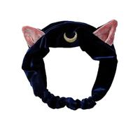 Cerchietto per capelli da donna con orecchie di gatto, per lavare il viso, cosmetici, trucco, doccia, yoga, fascia per capelli (blu scuro)