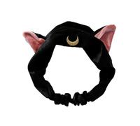 Cerchietto per capelli da donna con orecchie di gatto, per lavare il viso, cosmetici, trucco, doccia, yoga, fascia per capelli (nero)