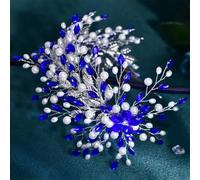Cerchietto per capelli da donna, con perle e strass, accessorio per capelli da sposa, per damigella d'onore, Hp801-blu