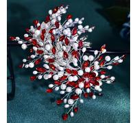 Cerchietto per capelli da donna, con perle e strass, accessorio per capelli da sposa, per damigella d'onore, Hp801-rosso