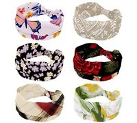 Cerchietto per capelli da donna, confezione da 6 pezzi, motivo etnico retrò, beige, morbido, elasticizzato, sportivo, antiscivolo, accessori per capelli annodati
