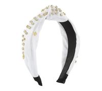 Cerchietto per capelli da donna e ragazza, a cinque punte, con perline a tesa larga, annodato, in tessuto con paillettes, colore: bianco