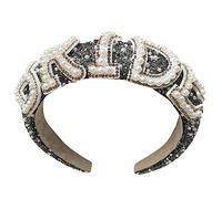 Cerchietto per capelli da donna, elegante, con perle bianche, da sposa, con lettere brillanti e perle bianche, corone da matrimonio per donna