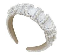 Cerchietto per capelli da donna, elegante, con perle bianche, da sposa, con lettere brillanti e perle bianche, corone da matrimonio per donna