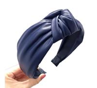 Cerchietto per capelli da donna, in ecopelle, larghezza 6 cm, con nodi, fascia elastica in stile retrò, annodata, per la cura del viso, trucco, blu navy