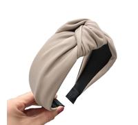 Cerchietto per capelli da donna, in ecopelle, largo 6 cm, con nodi, fascia elastica in stile retrò, annodata, per la cura del viso, trucco, beige