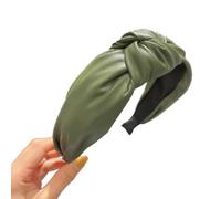 Cerchietto per capelli da donna, in ecopelle, largo 6 cm, con nodi, fascia elastica in stile retrò, annodata, per la cura del viso, trucco, verde