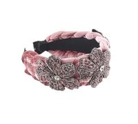 Cerchietto per capelli da donna in pile con tre fiori di cristallo, fascia larga, vintage, elastico, accessori per capelli alla moda