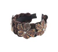 Cerchietto per capelli da donna in pile con tre fiori di cristallo, fascia larga, vintage, elastico, accessori per capelli alla moda