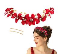 Cerchietto per capelli da sposa, con cristalli rossi, da principessa, fiore, con perle, corone e diademi da sposa, floreale, per donne e ragazze, decorazione per Halloween