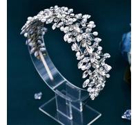 Cerchietto per capelli da sposa con perle e strass, accessorio per capelli per damigella d'onore, colore argento Hp608