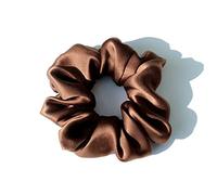 Cerchietto Per Capelli Donna 100% Pure Silk Large Scrunchies Cortops Capel Bands Ties Elastics Ponytail Supporti for le donne Accessori for ragazze 19 momme 3.5 cm Fascia Per Capelli(4 Coffee)