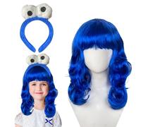 Cerchietto per capelli e parrucca blu, cosplay wig, cookie mostro briciole con occhi, parrucche per bambini, per carnevale, biscotti, mostri, accessori per feste