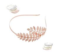Cerchietto per capelli in metallo con motivo a foglie, da donna, in oro, da sposa, per feste in costume, ballo di fine anno, matrimonio (NO.3, taglia unica)