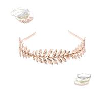 Cerchietto per capelli in metallo con motivo a foglie, da donna, in oro, da sposa, per feste in costume, ballo di fine anno, matrimonio (NO.7, taglia unica)
