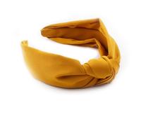 Cerchietto per capelli in tessuto con nodo, larghezza 6 cm, per donna, tinta unita, annodato, antiscivolo, vintage, per tutti i giorni, giallo