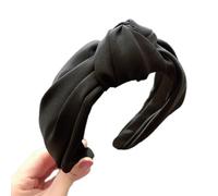 Cerchietto per capelli in tessuto con nodo, larghezza 6 cm, per donna, tinta unita, annodato, antiscivolo, vintage, per tutti i giorni, nero