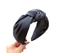 Cerchietto per capelli in tessuto con nodo, larghezza 6 cm, per donna, tinta unita, annodato, antiscivolo, vintage, per tutti i giorni, blu navy