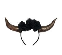 Cerchietto per capelli per adulti, per Halloween, diavolo, bue, fiore, decorazione, corno lungo, per cosplay, feste in maschera, copricapo per corno del diavolo, decorazione floreale, fasce per adulti