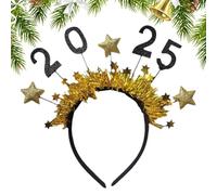 Cerchietto per capelli per Capodanno 2025, diadema con scritta "Happy New Year", con stelle glitterate e paillettes, decorazione per feste 2025, per adulti e ragazzi (oro)