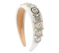 Cerchietto per capelli vintage barocco con diamanti incastonati in pile, accessorio per capelli a tesa larga, colore bianco