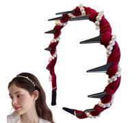 Cerchietto per capelli vintage con perle artificiali di cranio alto, elegante fascia per capelli antiscivolo con denti, design alto cranico e Wea per tutte le forme della testa, cerchietto per capelli