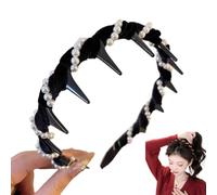 Cerchietto per capelli vintage con perle artificiali di cranio alto, elegante, per donne e ragazze, fascia decorativa per capelli con dentini, accessorio per capelli alla moda, regalo (nero, stile