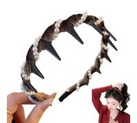 Cerchietto per capelli vintage con perle artificiali di cranio alto, elegante, per donne e ragazze, fascia decorativa per capelli con dentini, accessorio per capelli alla moda, regalo (marrone, stile