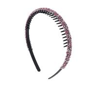 Cerchietto per capelli vintage con strass lucidi e sottili, per lavare il viso, stile coreano, antiscivolo, con dentatura (rosa)
