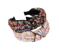 Cerchietto per Chioma Donna Retro Nodo, 2 Pezzi, Leggero | Tessuto e Plastica, Non Danneggia Testa Né Chioma, Protegge la Frangia, Nero Beige