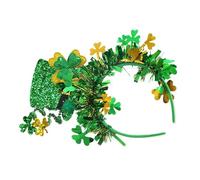 Cerchietto per il giorno di San Patrizio, Cerchietto con trifoglio | Accessori per costumi irlandesi verdi di San Patrizio,Cerchietto a trifoglio liscio con cerchi per la testa, boppers con bombetta