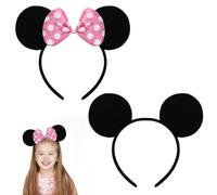 Cerchietto per topi, cerchietto con orecchie di topo in nero, con fiocco rosa e puntini bianchi, cerchietti con fiocco per orecchie di topo per carnevale Halloween Cosplay festa di compleanno